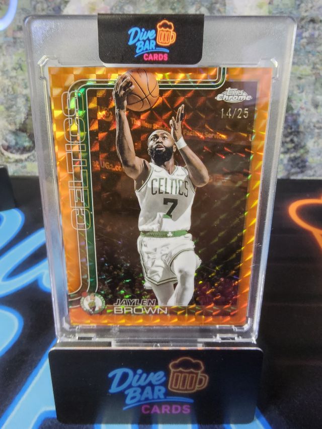 Jaylen Brown 2025-26 Topps Chrome Orange Refractor SN25 Raw Card – Boston Celtics