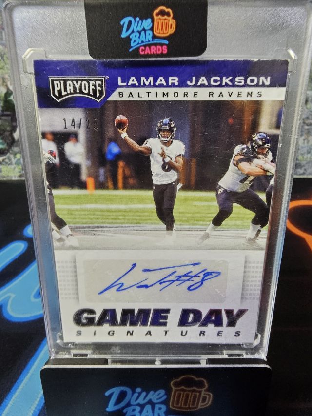 Lamar Jackson 2019 Panini Playoff Game Day Signatures AU SN25 Ravens Autograph Card