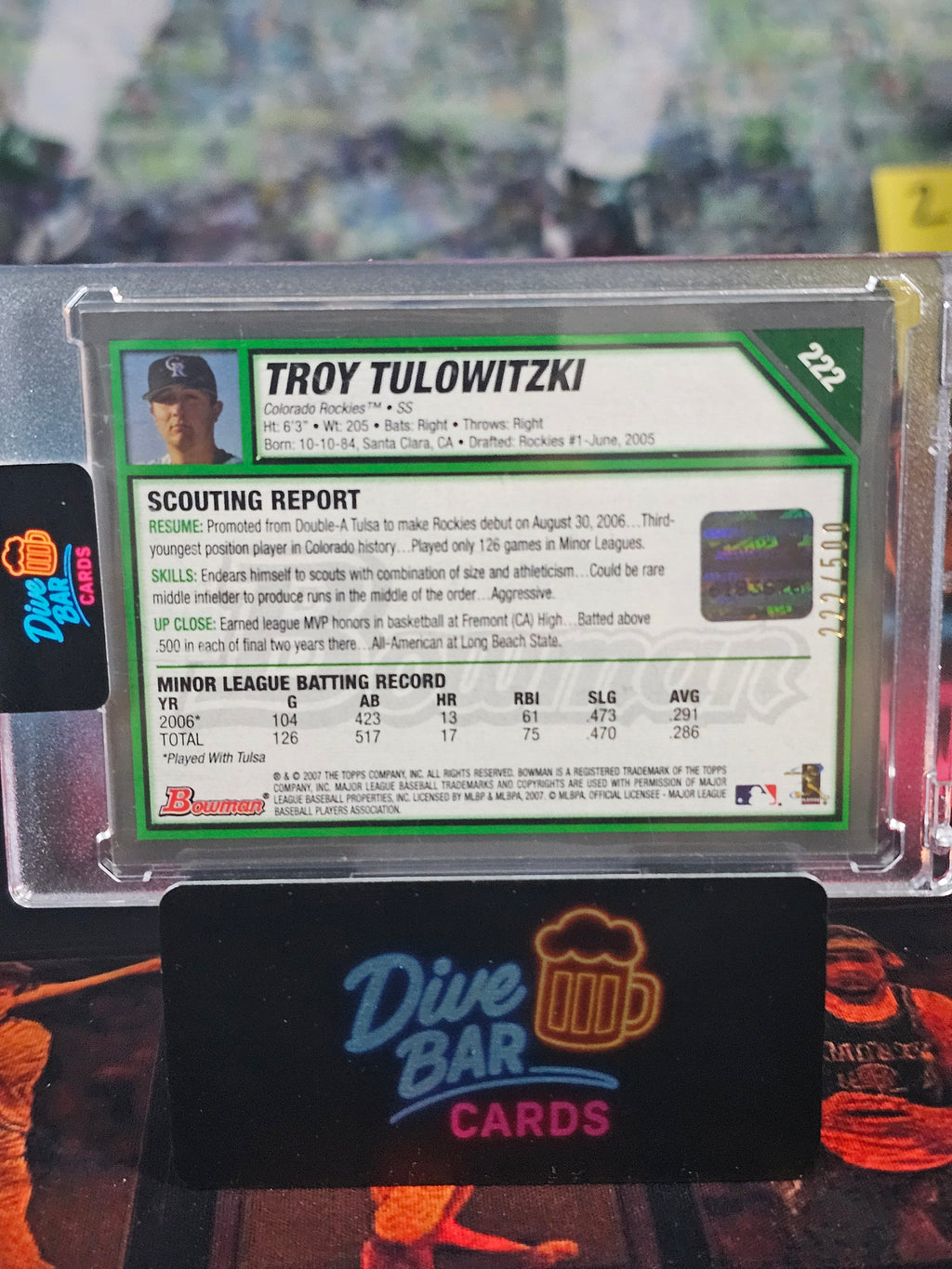 Troy Tulowitzki 2007 Bowman Blue Rookie Autograph Card /500 Raw Colorado Rockies