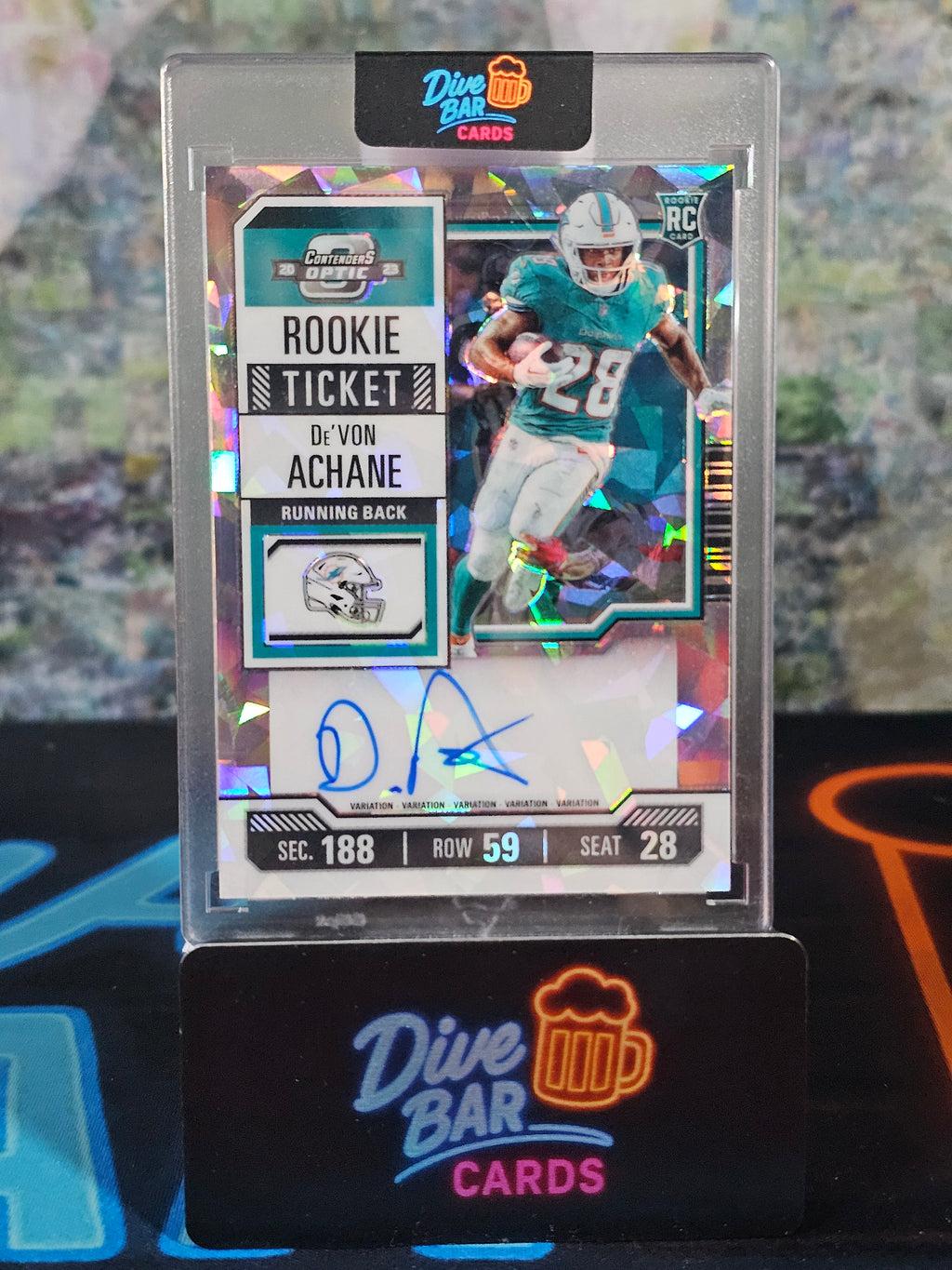 2023 Panini Contenders Optic Cracked Ice De'Von Achane Dolphins Rookie Card Raw
