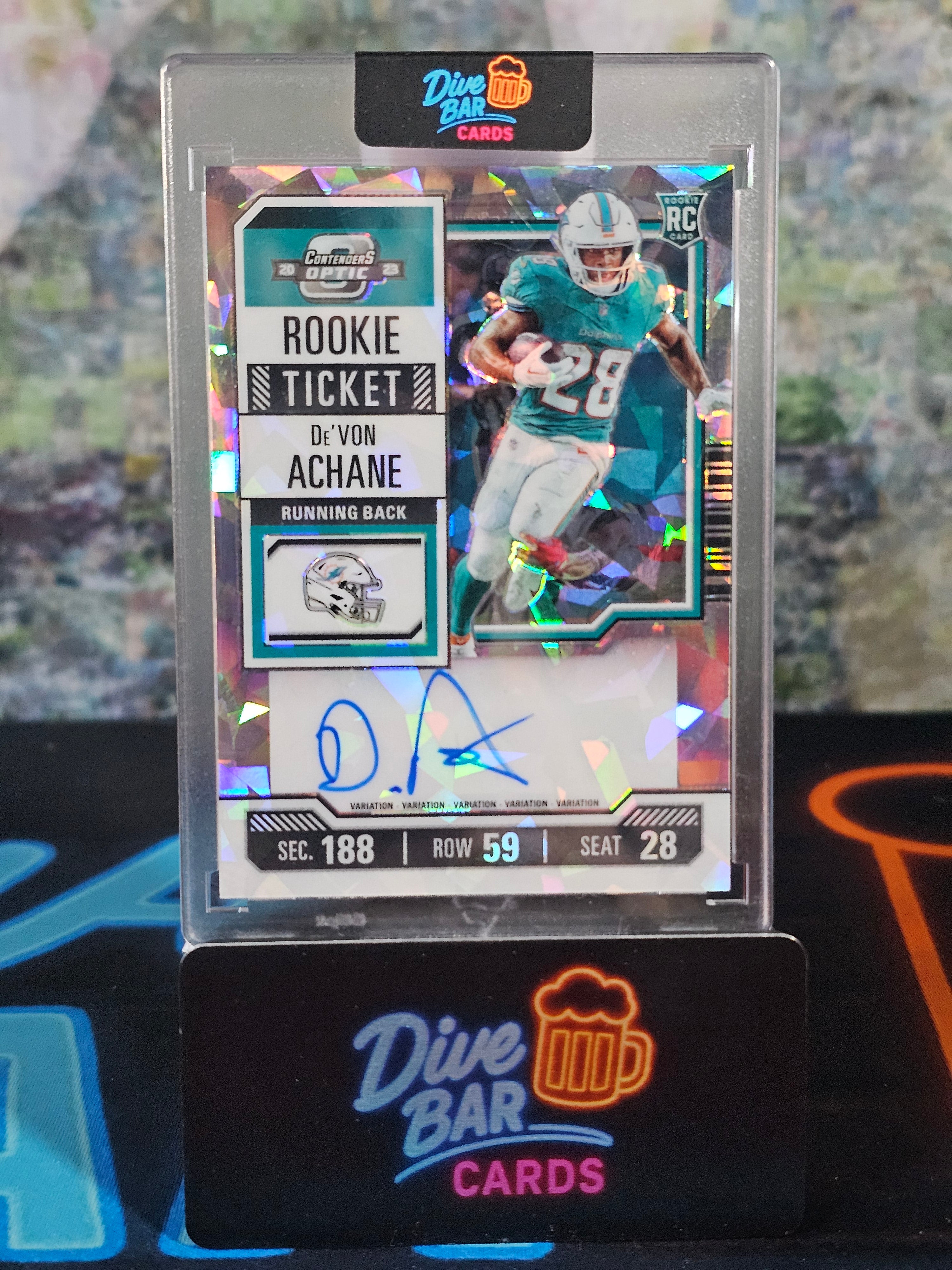 2023 Panini Contenders Optic Cracked Ice De'Von Achane Dolphins Rookie Card Raw