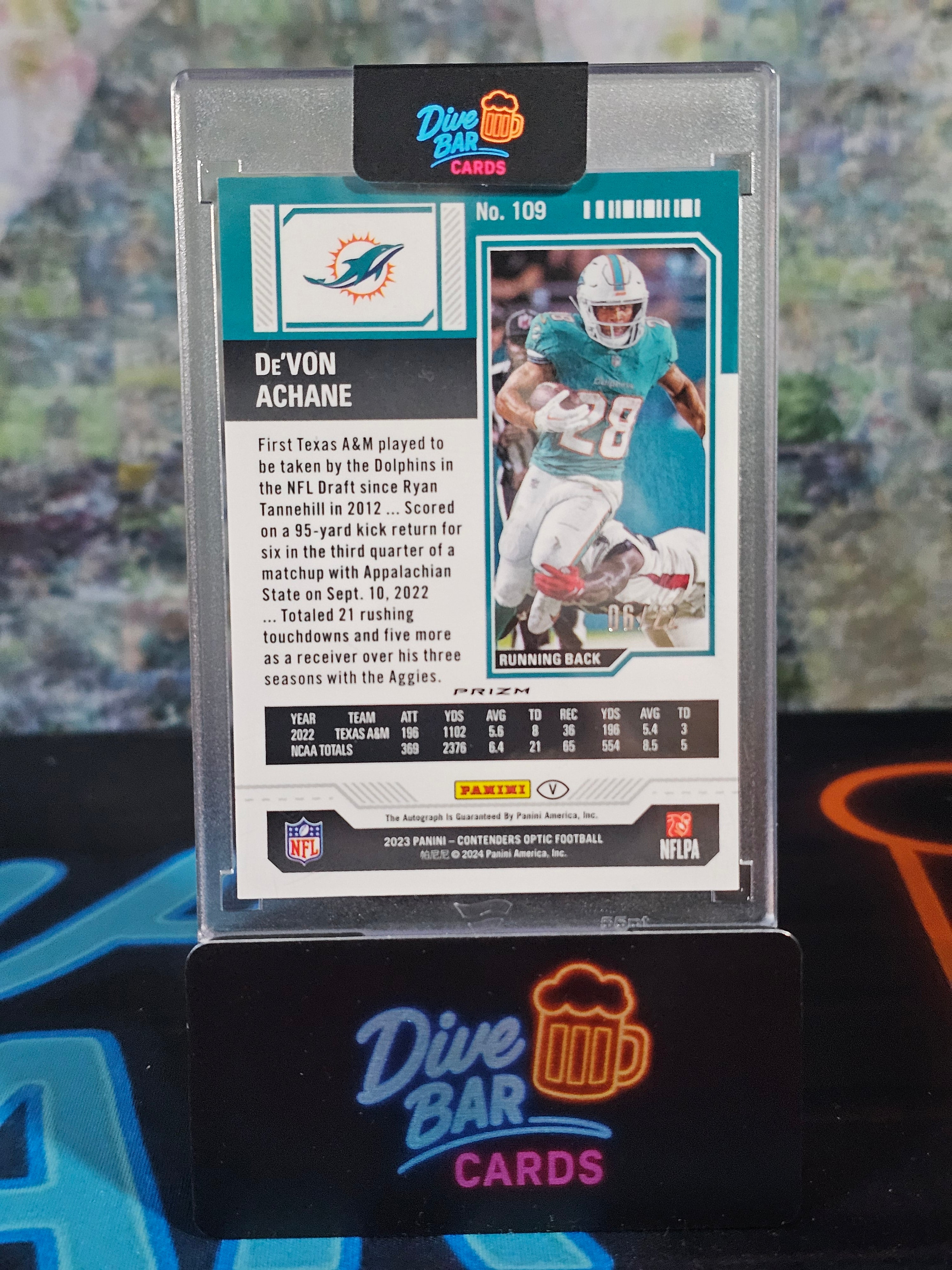 2023 Panini Contenders Optic Cracked Ice De'Von Achane Dolphins Rookie Card Raw