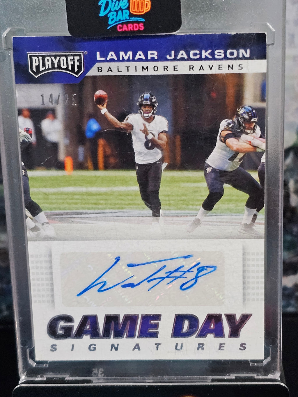 Lamar Jackson 2019 Panini Playoff Game Day Signatures AU SN25 Ravens Autograph Card