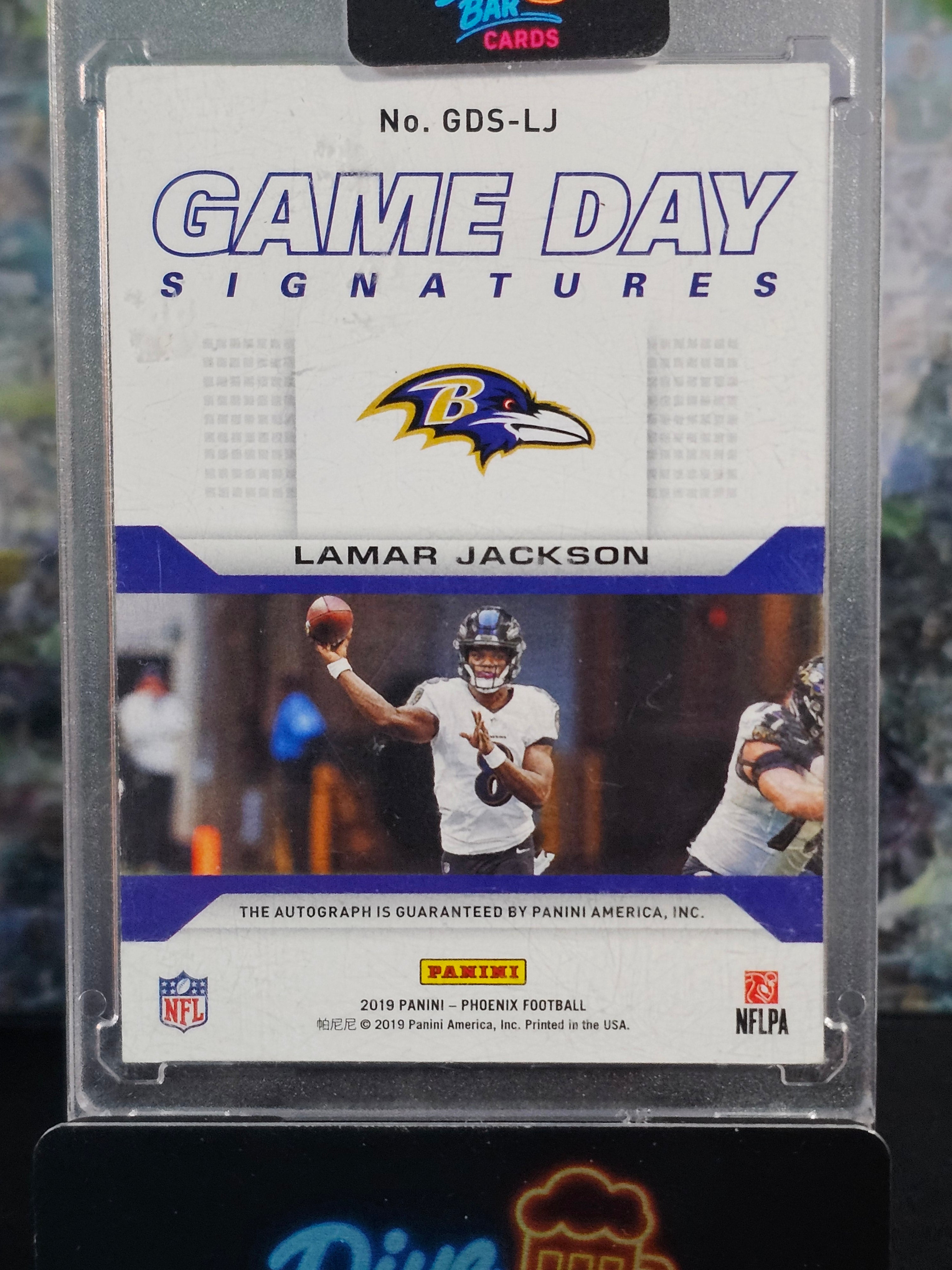 Lamar Jackson 2019 Panini Playoff Game Day Signatures AU SN25 Ravens Autograph Card