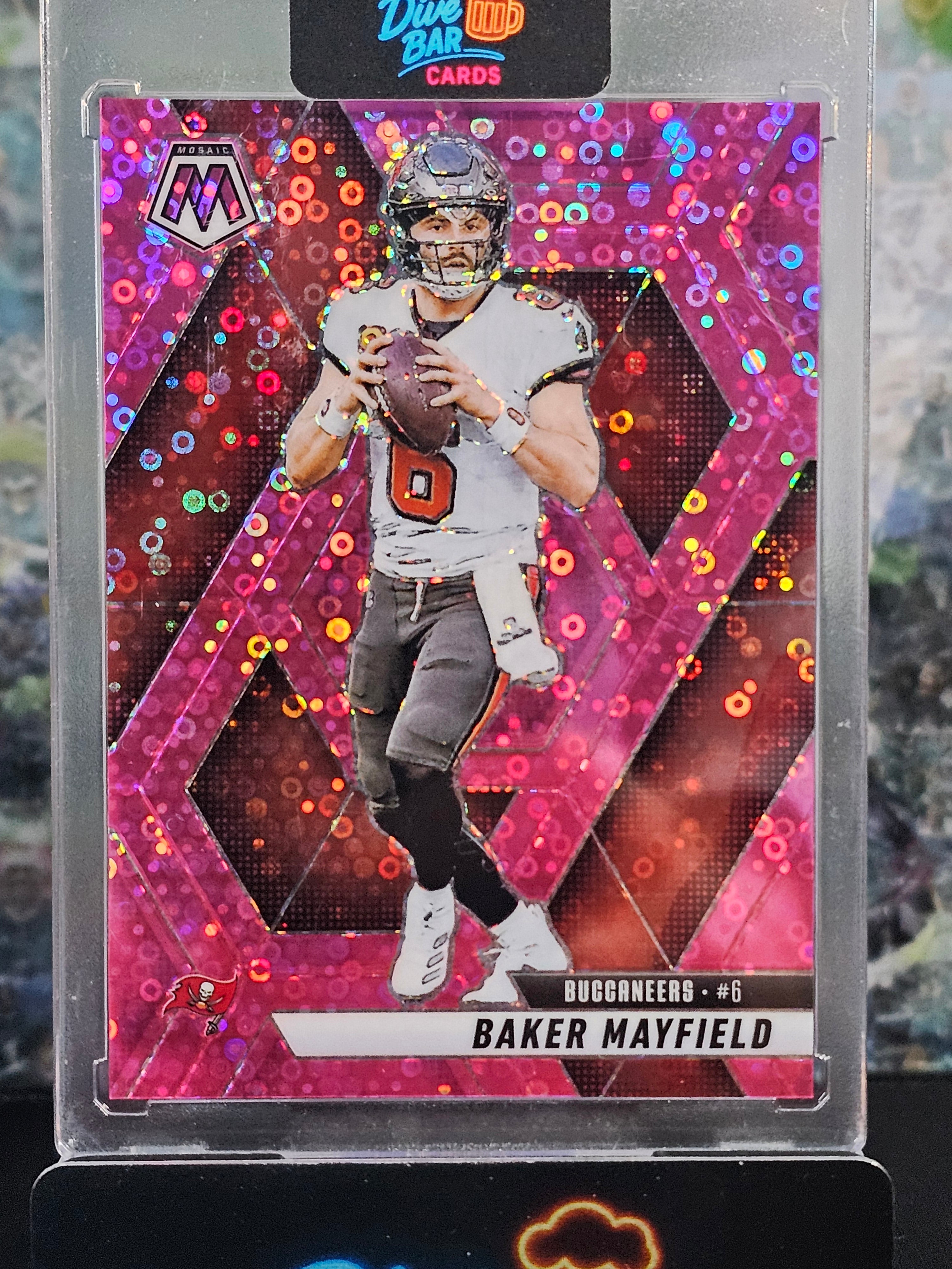 2025 Panini Mosaic No Huddle Pink Baker Mayfield Card - Tampa Bay Buccaneers