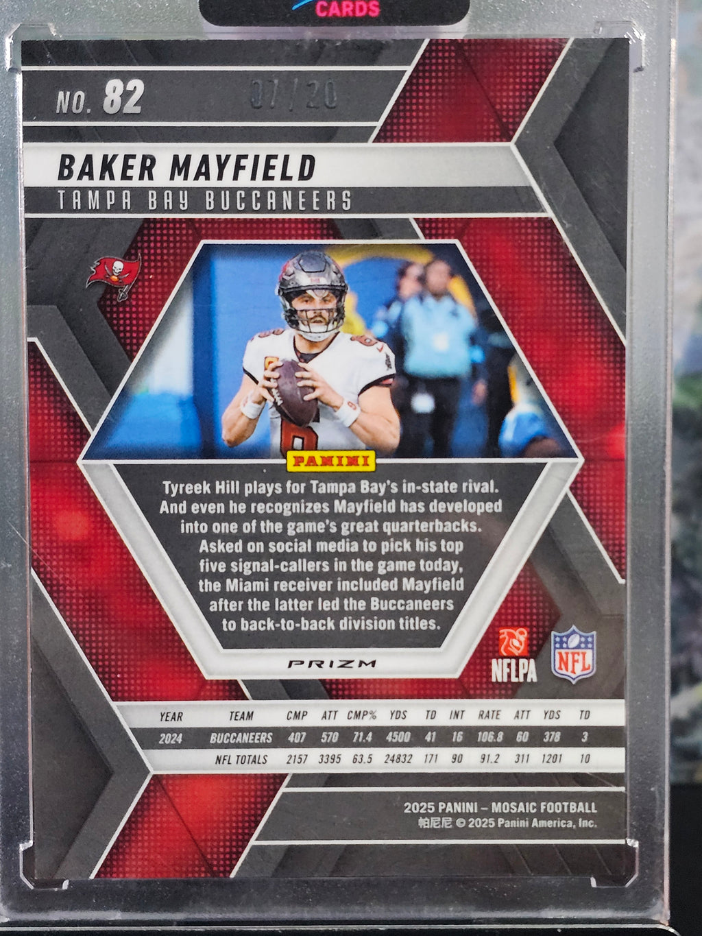 2025 Panini Mosaic No Huddle Pink Baker Mayfield Card - Tampa Bay Buccaneers