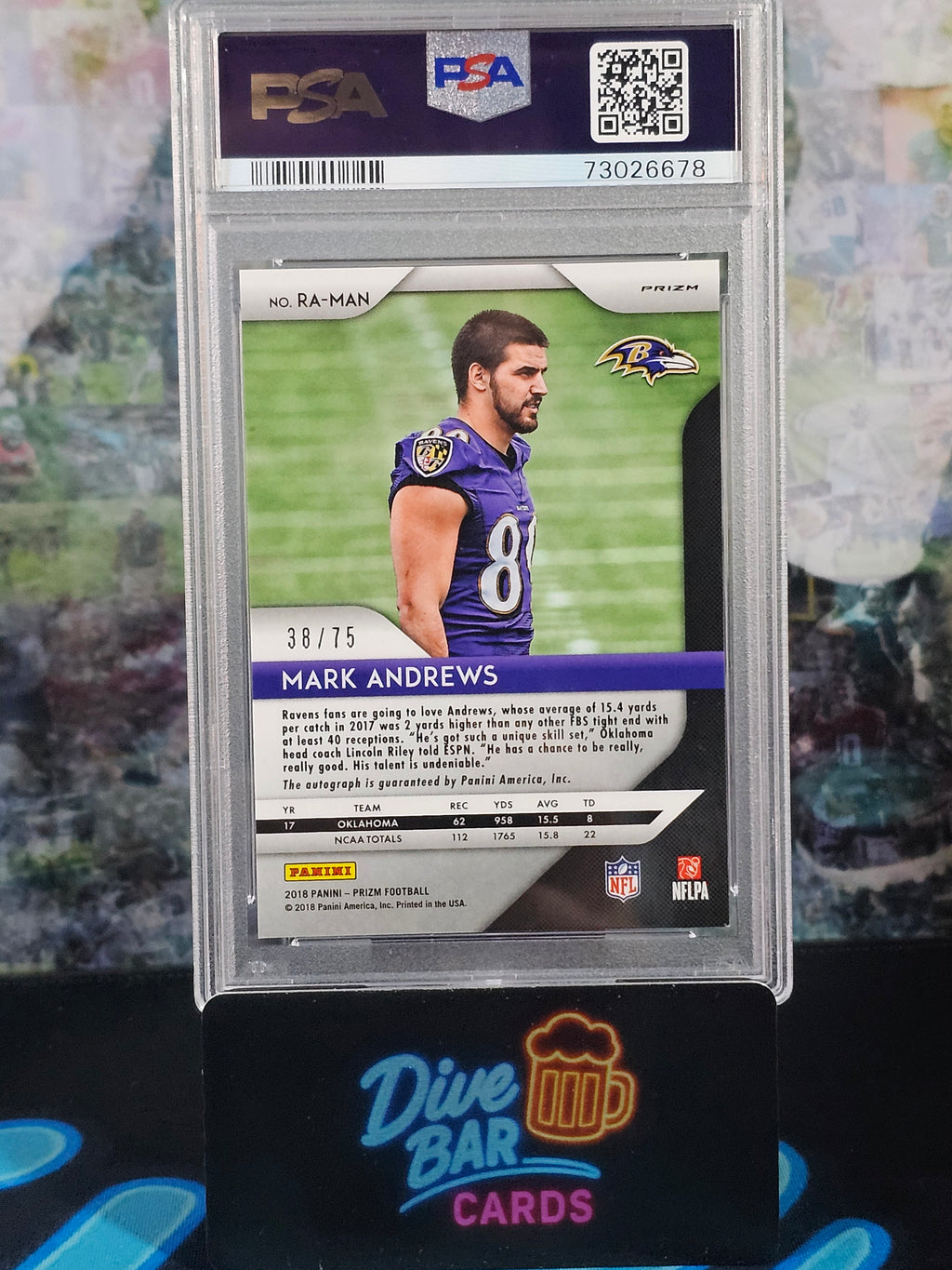 Mark Andrews 2018 Prizm PSA 9 Rookie Card Baltimore Ravens Serial Number 75